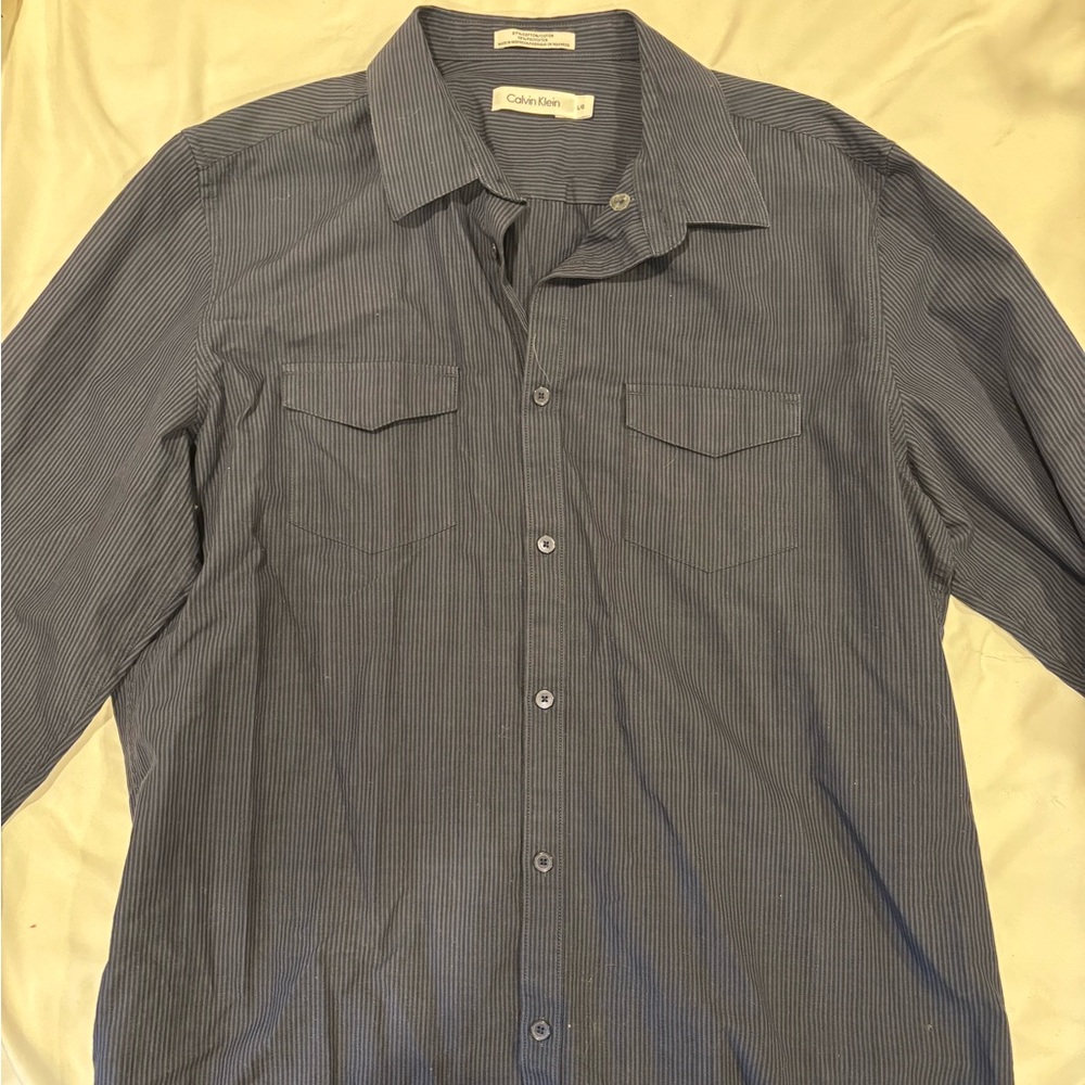 Calvin Klein Men's Striped Gray Dress Shirt